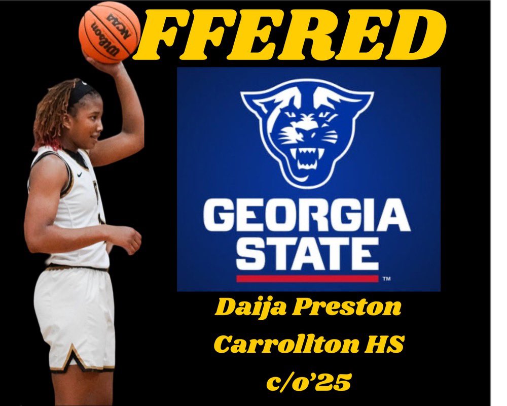 Blessed to say that after a great conversation I was offered today by <a href="/coachgenehill/">Gene Hill</a> &amp; <a href="/GSU_WBasketball/">GSU Women's Basketball</a>. Thank you for believing in me and extending the opportunity.
<a href="/HoopsTrojan/">Carrollton Trojans WBB</a> 
#LeaveIt 
#6Cs 
#GoldBlooded 
<a href="/KyleSandy355/">Kyle Sandy</a> <a href="/InsiderExposure/">InsiderExposure</a> <a href="/PGH_Georgia/">Prep Girls Hoops Georgia</a> <a href="/girlsgbcalive/">GBCA Girls Live Event</a>