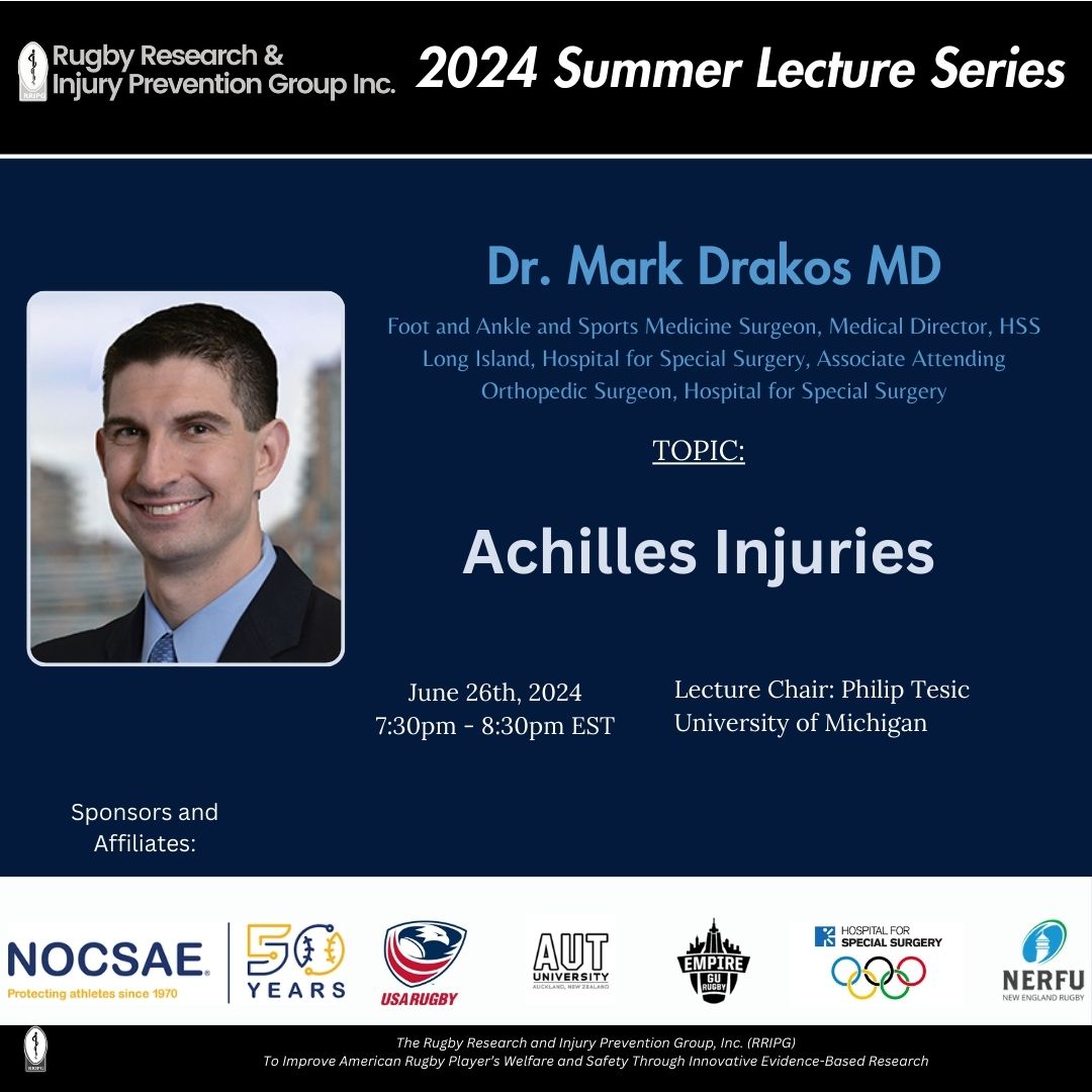 For our fourth #SLS, RRIPG is honored to have <a href="/MarkDrakos/">Mark Drakos. MD</a> MD speak with us. Dr. Drakos is a surgeon and a Medical Director at HSS Long Island. Additionally he has authored over 100 peer review articles.
He will present “Achilles Injuries” on June 26th from 7:30pm-8:30pm EST.