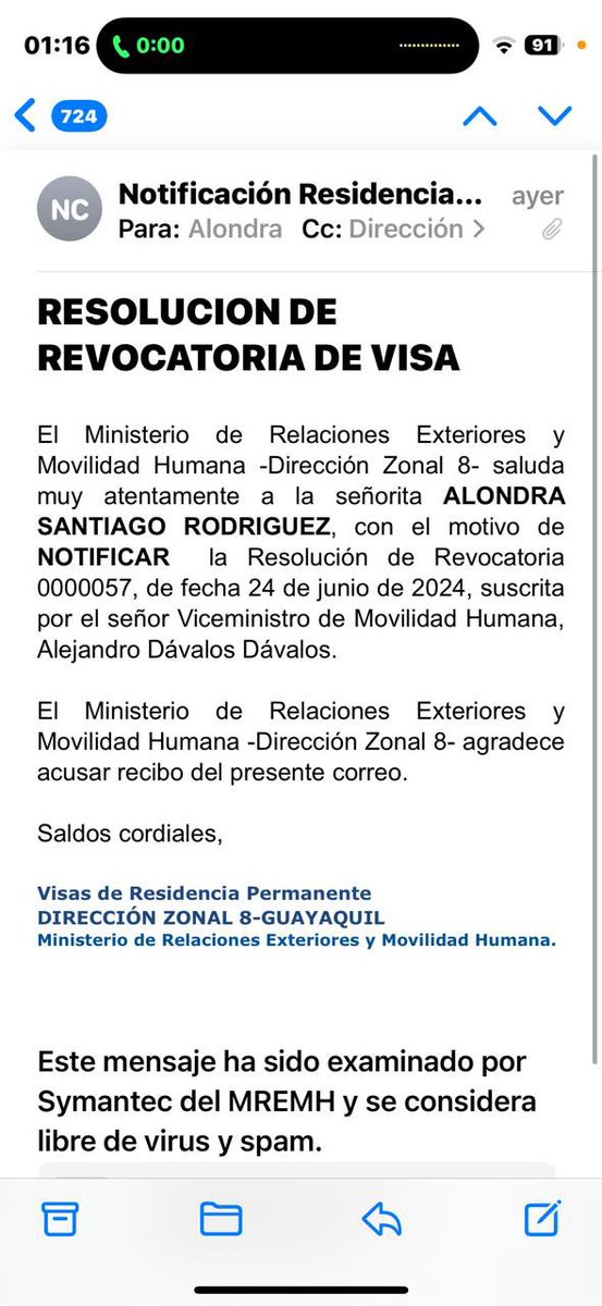 Mauro Andino Espinoza (@mauroandinoe) on Twitter photo ‼️URGENTE‼️ Revocan la visa de <a href="/cubalondra/">Alondra Santiago</a>
El régimen autoritario de Daniel Noboa vulnera atrozmente los derechos de Alondra Santiago, sin permitirle ejercer su derecho a la defensa y con una motivación insignificante, ha resuelto que la periodista atenta contra la seguridad ‼️URGENTE‼️ Revocan la visa de <a href="/cubalondra/">Alondra Santiago</a>
El régimen autoritario de Daniel Noboa vulnera atrozmente los derechos de Alondra Santiago, sin permitirle ejercer su derecho a la defensa y con una motivación insignificante, ha resuelto que la periodista atenta contra la seguridad