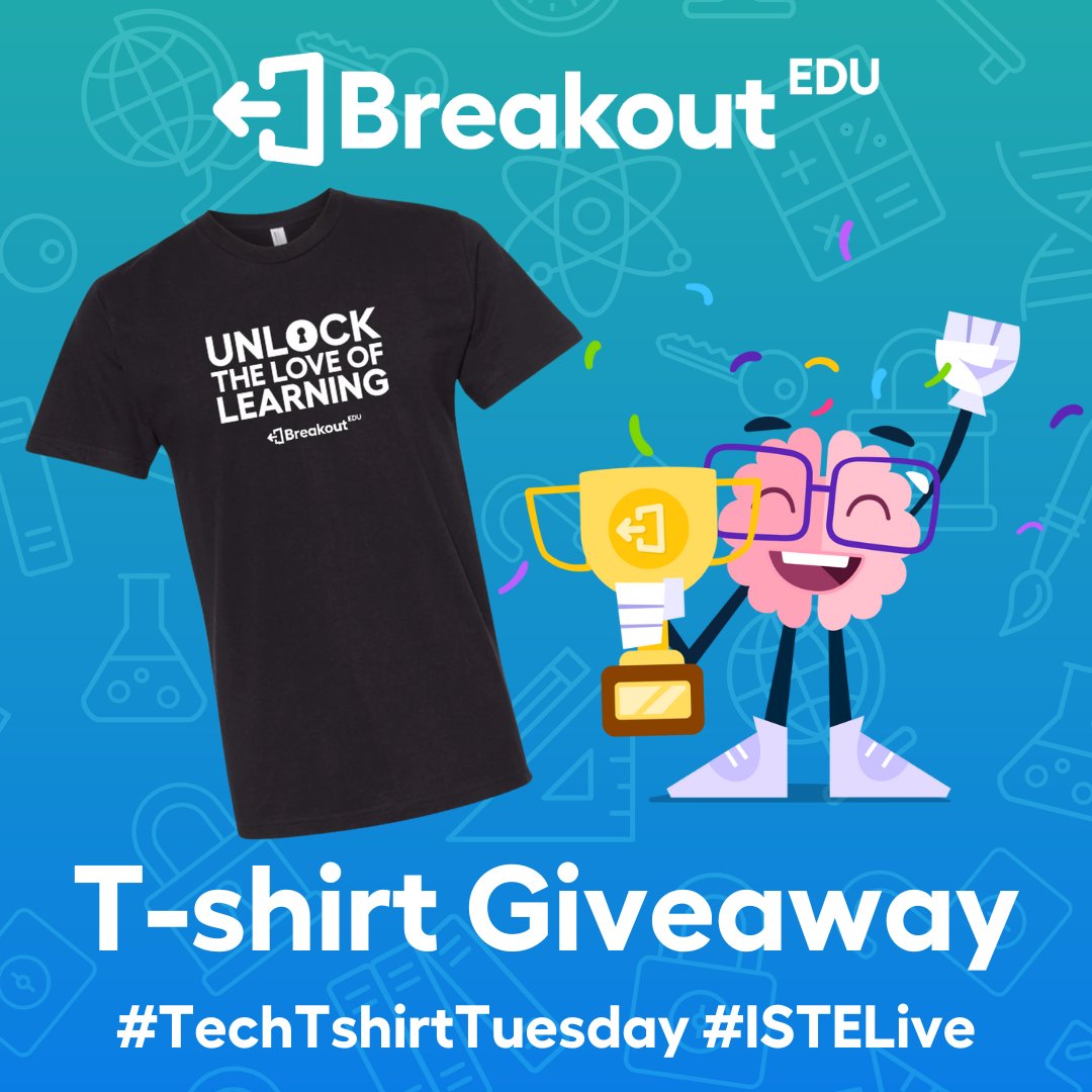 Breakout EDU (@breakoutedu) on Twitter photo Wear your support for Unlocking the Love of Learning! We're giving away two Breakout EDU tees! πππ
To enter:
π Follow @BreakoutEDU
π Repost and Like this post
Winners will be randomly selected next Tuesday 7/2/24.
#TechTshirtTuesday #ISTELive #NotAtISTE #Giveaway Wear your support for Unlocking the Love of Learning! We're giving away two Breakout EDU tees! πππ
To enter:
π Follow @BreakoutEDU
π Repost and Like this post
Winners will be randomly selected next Tuesday 7/2/24.
#TechTshirtTuesday #ISTELive #NotAtISTE #Giveaway