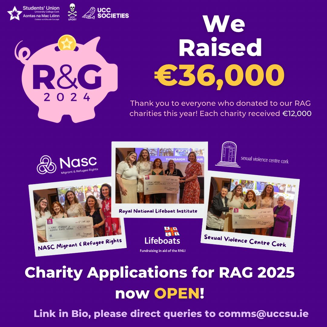We are now accepting charity applications for Raise &amp; Give 2025, please apply now, deadline is July 25th: linktr.ee/uccsu 💜💕🐷