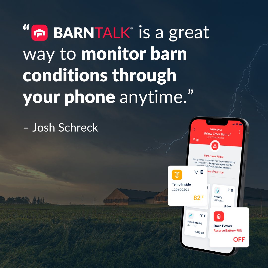 Monitor your barn conditions anytime, right from your phone. Stay connected no matter where you're located with BarnTalk. 🐷🐔