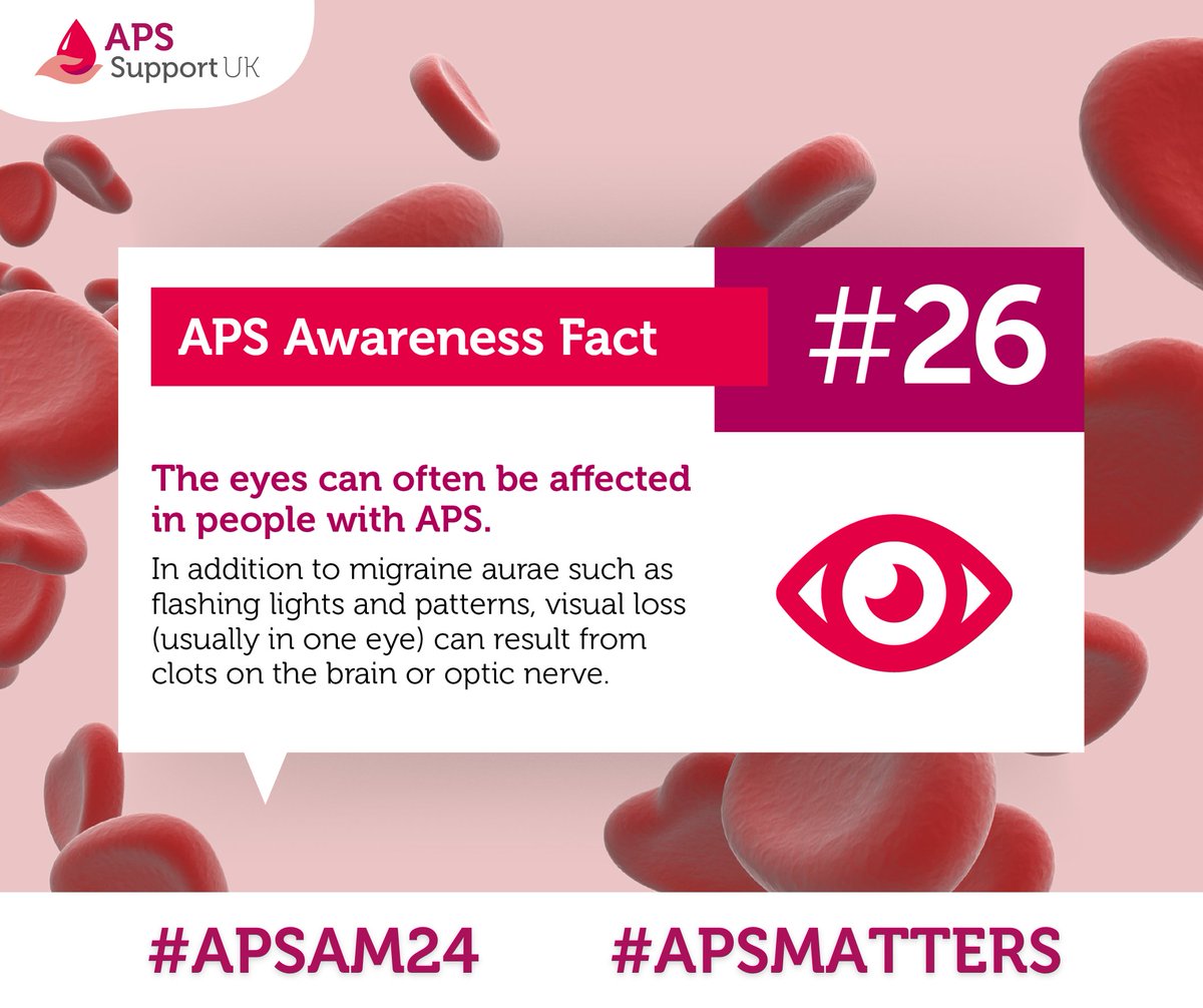 The eyes can often be affected in people with #APS. In addition to #migraine aurae such as flashing lights &amp; patterns, visual loss can result from clots on the brain or optic nerve.

Find out more on our website: cutt.ly/aps-and-the-ey…

#APSMatters #APSAM24 #APSAwarenessMonth