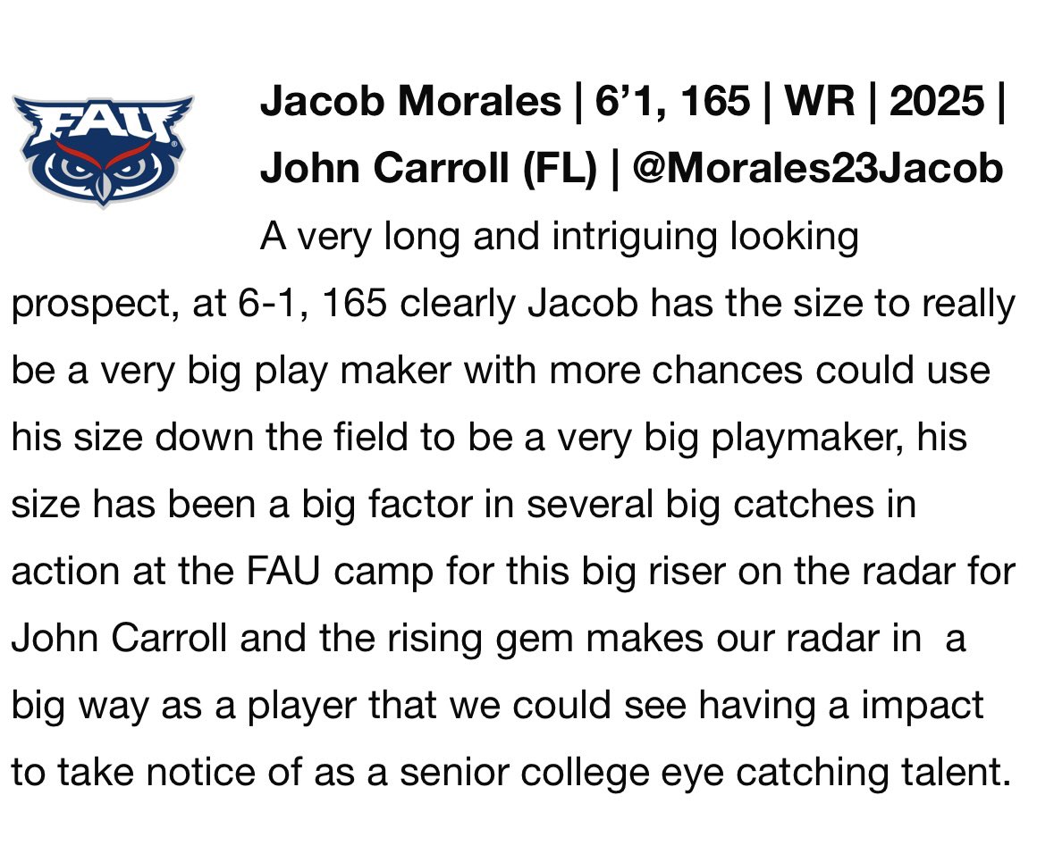 Thank you for the write up <a href="/sixstarfootball/">Six Star Football | PLUS+</a> 

<a href="/FAUFootball/">Florida Atlantic Football</a> 
<a href="/FloridaOutlawz/">Florida Outlawz Elite</a> 
<a href="/CoachEddie1017/">Eddie Davis</a>
<a href="/CoachGroody17/">Mickey Groody</a> 
<a href="/King_Jwill/">Unlmtd Jwill</a> 
<a href="/JCGoldenRams/">John Carroll</a> 
<a href="/PrepRedzone/">Prep Redzone 🏈</a> 
<a href="/coach_wwright/">Will Wright</a> 
<a href="/CoachJMolina/">Coach Joe</a> 
<a href="/ThatDude_Hari/">Ferrari Hari</a>