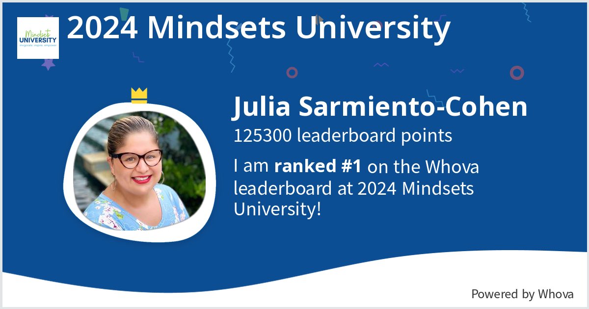 #1 on the Whova leaderboard at 2024 Mindsets University! #MindsetsU2024 - via #Whova event app ⁦<a href="/HillsboroughSch/">Hillsborough Schools</a>⁩ ⁦<a href="/JuliaSCohen/">Julia Sarmiento</a>⁩ ⁦<a href="/7Mindsets/">7 Mindsets</a>⁩