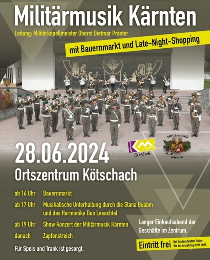 didipranter's tweet photo. Nächster Termin ➡️ Freitag 28. Juni Bezirkskonzert in Kötschach 🎶 #konzert #bezirkskonzert #militärmusik #militärmusikkärnten #musik #kärnten #kötschach https://t.co/tkvPBy0dyQ https://t.co/jfC8ikThUg