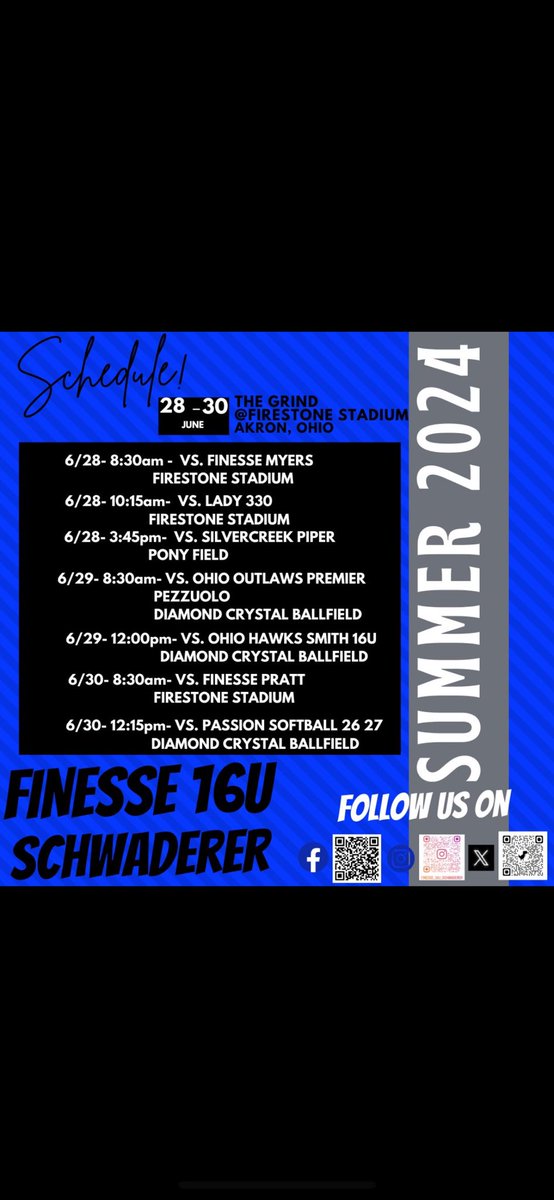 Cara Cammon (@cara_2026) on Twitter photo Here is the schedule for this weekend in Akron! <a href="/FinesseSchwader/">Finesse Schwaderer</a> <a href="/CSU_Softball/">Cleveland State Softball</a> <a href="/TiffinUSoftball/">Tiffin University Softball</a> <a href="/Paige_McMenemy/">Paige McMenemy</a> <a href="/KentStSoftball/">Kent State Softball</a> <a href="/Jess_Odonnell88/">Jessica O'Donnell</a> Here is the schedule for this weekend in Akron! <a href="/FinesseSchwader/">Finesse Schwaderer</a> <a href="/CSU_Softball/">Cleveland State Softball</a> <a href="/TiffinUSoftball/">Tiffin University Softball</a> <a href="/Paige_McMenemy/">Paige McMenemy</a> <a href="/KentStSoftball/">Kent State Softball</a> <a href="/Jess_Odonnell88/">Jessica O'Donnell</a>