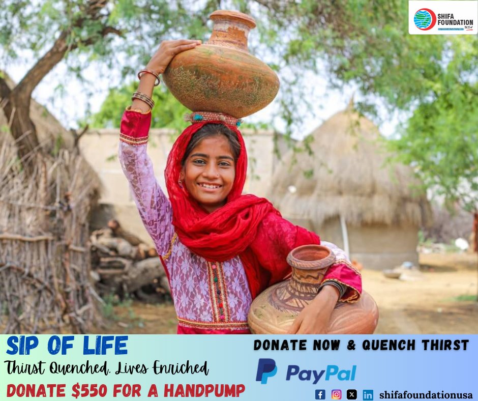 UsaShifa's tweet photo. The Prophet Muhammad (PBUH) said, "The best charity is giving water to drink." Join @UsaShifa Sip of Life: Thirst Quenched, Lives Enriched Campaign. Donate for a community handpump in Pakistan—just $550 can serve a community for a lifetime. https://t.co/VUXjWTWh4F
#waterislife https://t.co/nJrxDSWhV8