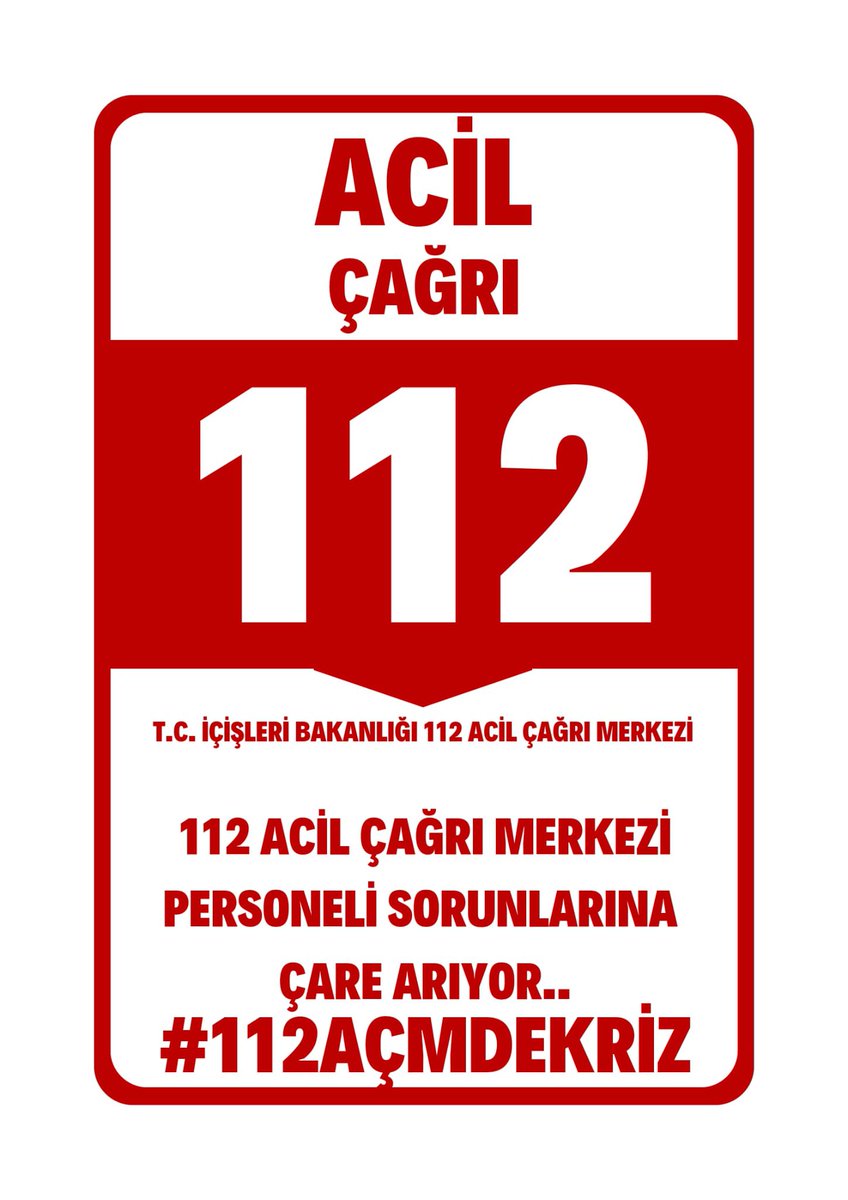 Halkın sağlığından ve güvenliğinden tasarruf olmaz.
Çalışma barışı adına biran önce sorunlar çözülmeli, maaş adaletsizliğine son verilmeli, özlük ve mali haklarımız iyileştirilmelidir.

<a href="/TC_icisleri/">T.C. İçişleri Bakanlığı</a>
 <a href="/AliYerlikaya/">Ali Yerlikaya</a>
<a href="/TARIKBAHADIR43/">Tarık BAHADIR</a>

#112AçmdeKriz