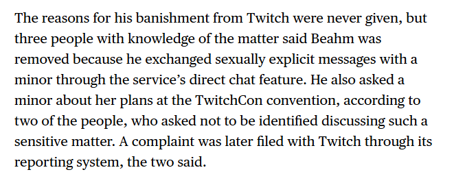 DramaAlert's tweet photo. Dr Disrespect was allegedly permanently banned on Twitch for sending s*xually explicit messages to a MINOR, new article suggests. 😲‼️

via cecianasta &amp; Bloomberg https://t.co/wUQdbJrMTo