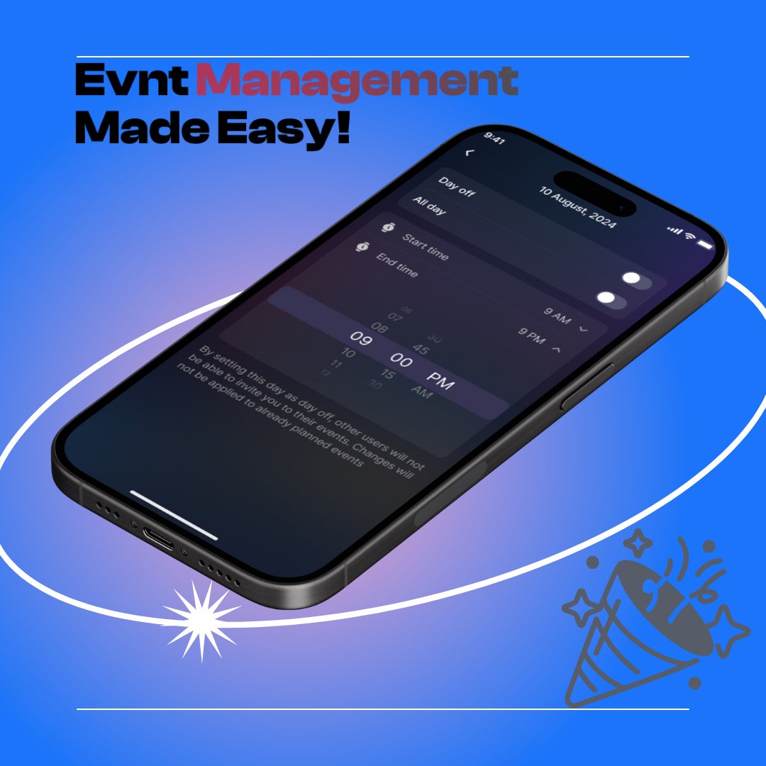 evntlyapp's tweet photo. Take a day off or set your schedule.. all free features on Evntly 🎉 https://t.co/QBI81YglCa