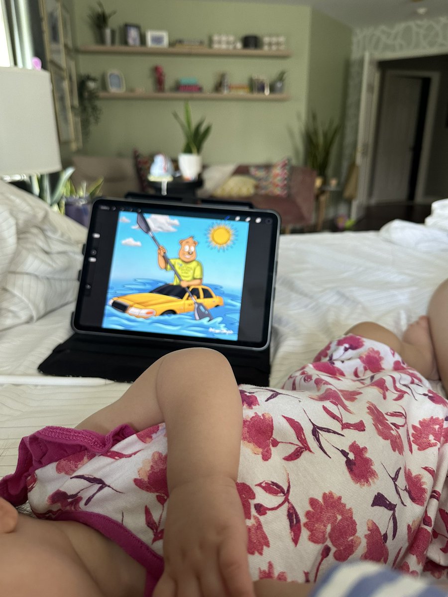 GM!! Working on a new piece but Daddy decided to bring home 😂 a cold to my little munchkin. 🤧😷🤕🤒