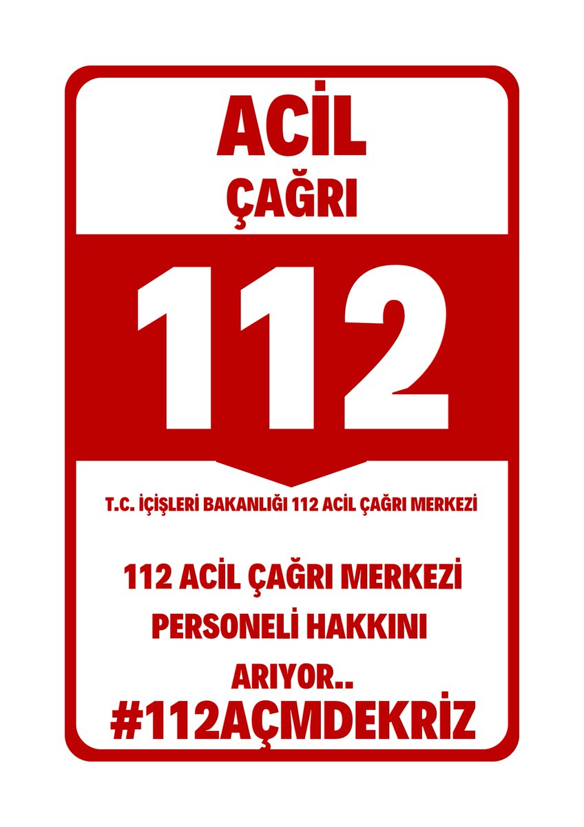 12-48 çalışma sistemi aile birliğini ve sosyal hayatı yoksayıyor.
12-24,12-72/24-96 düzenlemesiyle ÇKM'lerin nöbet sistemleri değiştirilmeli
#112AçmdeKriz
<a href="/TC_icisleri/">T.C. İçişleri Bakanlığı</a> 
<a href="/AliYerlikaya/">Ali Yerlikaya</a> 
<a href="/NedimAkmese/">Nedim Akmeşe</a>
<a href="/turanbulent/">Bülent TURAN</a>
<a href="/munirkaraloglu/">Münir Karaloğlu</a>
<a href="/av_mehmetsaglam/">Mehmet Sağlam</a>
<a href="/mehmetaktas023/">Mehmet Aktaş</a>
<a href="/valibilmez/">Mehmet Emin Bilmez</a>
