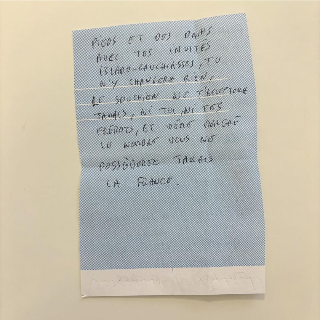 gourmaud_jamy's tweet photo. La lettre raciste reçue par Karim Rissouli.
Ignoble, blessante. Soutien total à celui qui œuvre depuis tant d’années pour l’échange d’idées.

Œuvrons pour le débat d’idées, l’argumentation et contre la banalisation des pros haineux.