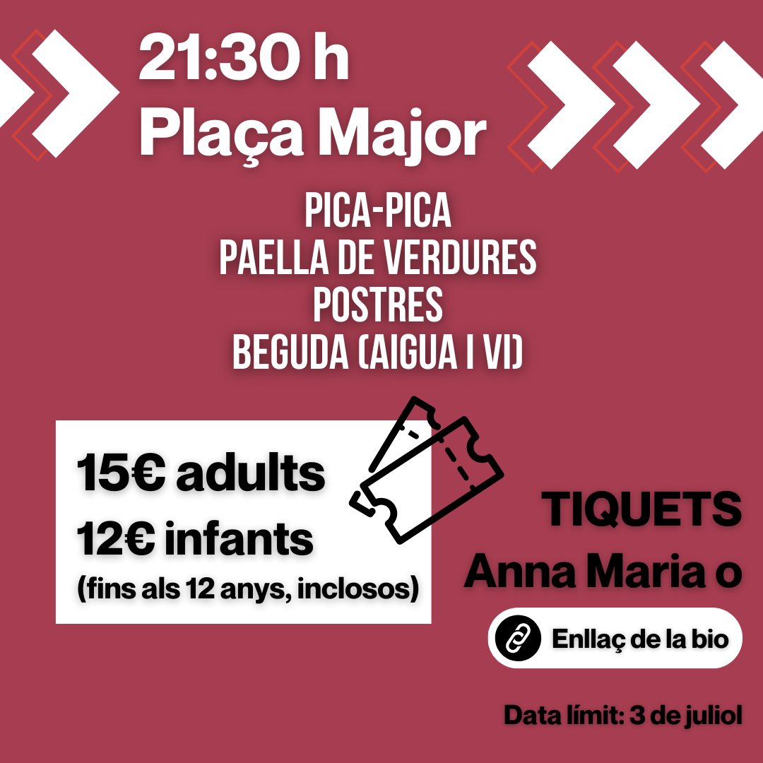 gitanescervera's tweet photo. ‼️FESTA 10è ANIVERSARI del BALL DE GITANES DE CERVERA
🍽️ INFORMACIÓ sobre el SOPAR del 6 de juliol.
🎟️ Tiquets a l'Anna Maria o a l'enllaç de la bio. DATA LÍMIT: 3 de juliol. NO BADEU!

VA, VENIIIIUUU! 🍽️🙏 https://t.co/FHOwmYXl6M