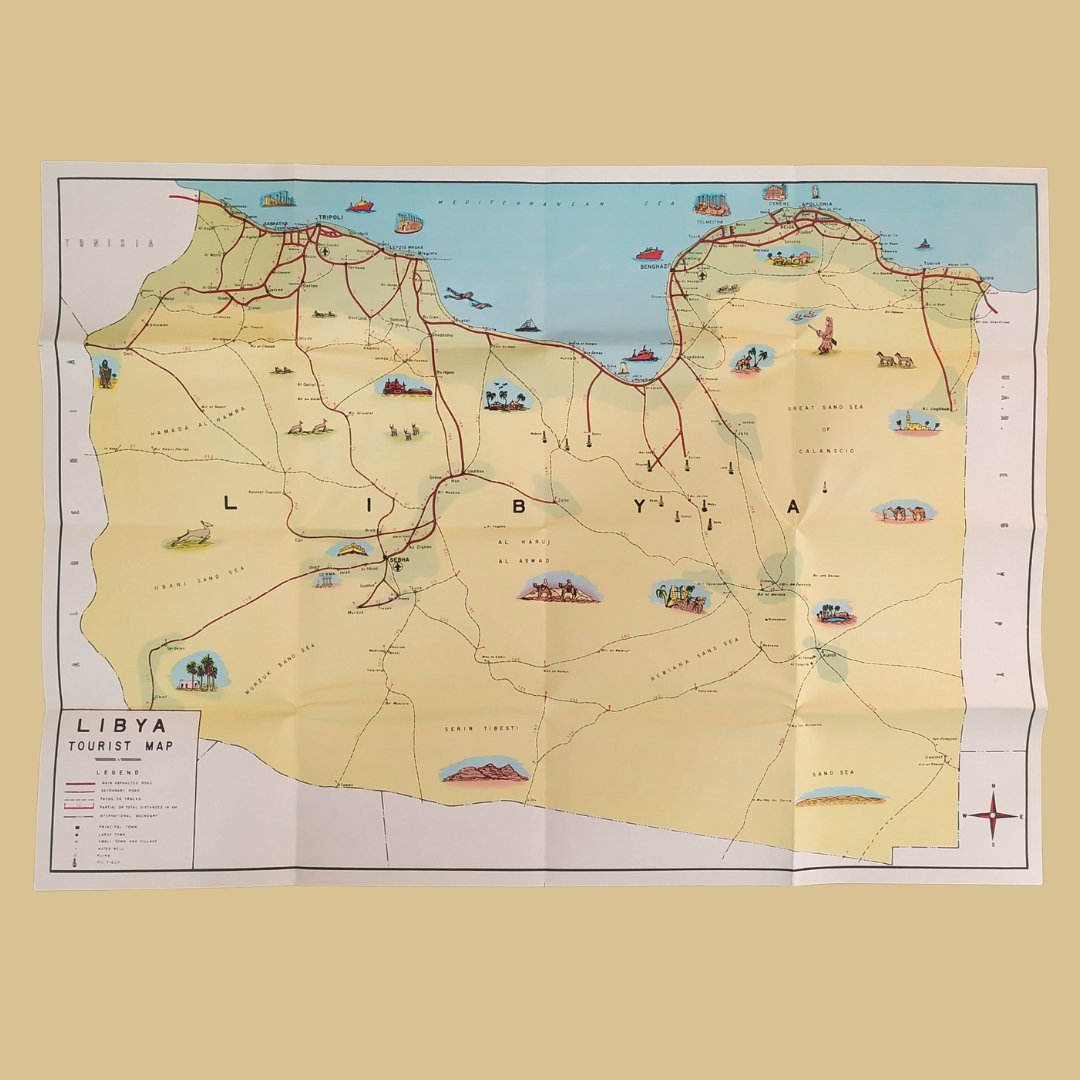 mapmapnmap's tweet image. Discover this pictorial map of Libya from the 1950s, measuring 66*47 cm. Dive into the history and art of cartography with this unique piece that showcases the cultural and geographical richness of the era. 🌍✨ Double-tap if you love it!