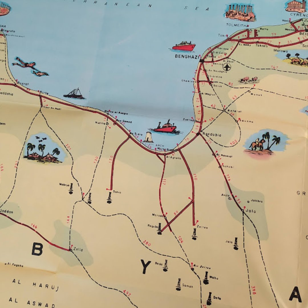 mapmapnmap's tweet image. Discover this pictorial map of Libya from the 1950s, measuring 66*47 cm. Dive into the history and art of cartography with this unique piece that showcases the cultural and geographical richness of the era. 🌍✨ Double-tap if you love it!