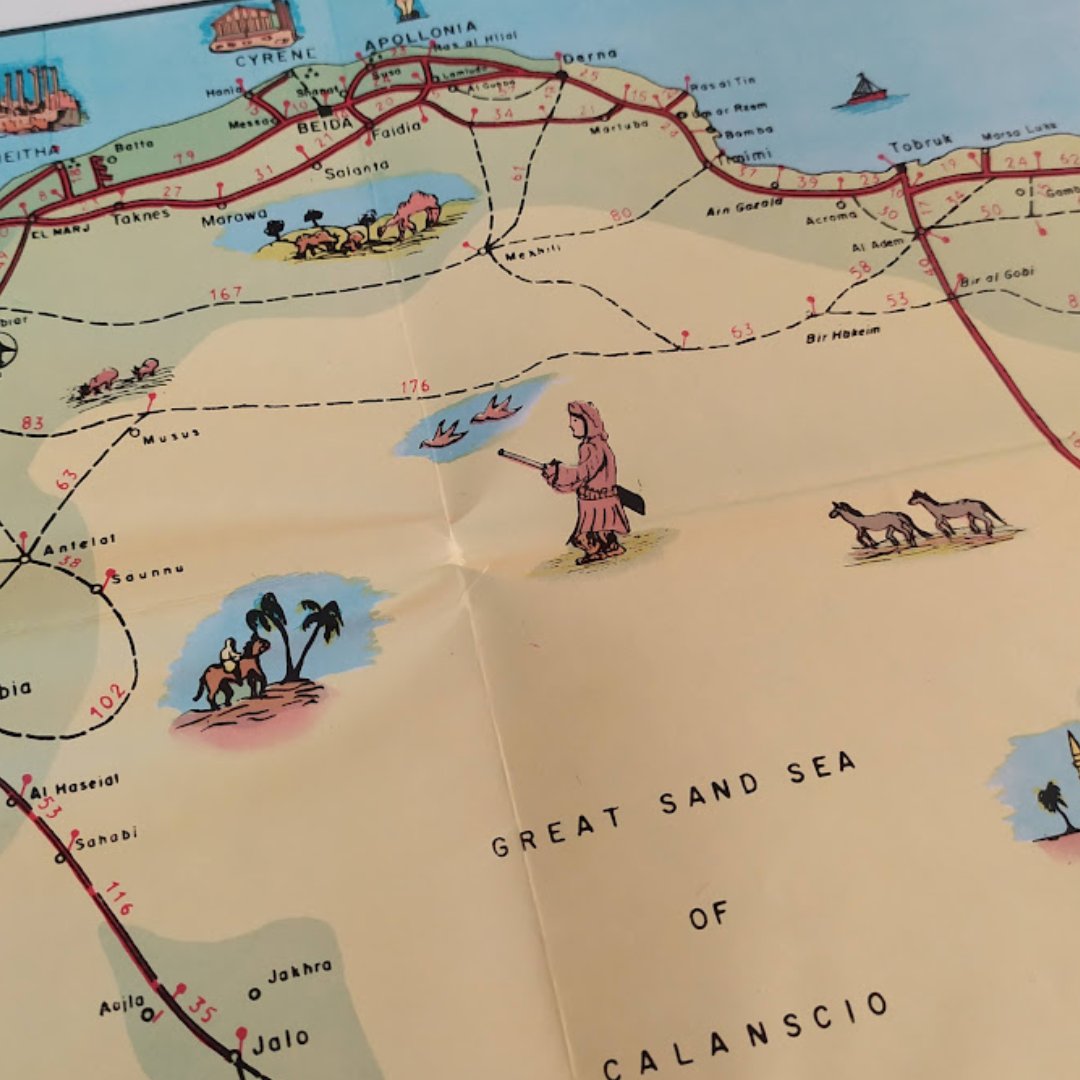mapmapnmap's tweet image. Discover this pictorial map of Libya from the 1950s, measuring 66*47 cm. Dive into the history and art of cartography with this unique piece that showcases the cultural and geographical richness of the era. 🌍✨ Double-tap if you love it!