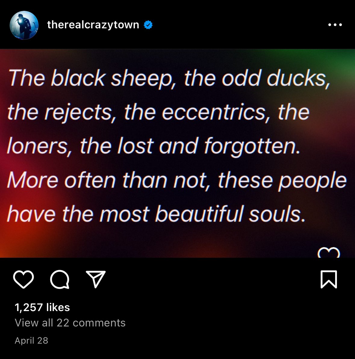wood_ashlee's tweet photo. One of Shiftys final posts. 🫶🏻 I think it’s also a reflection of the soul he had.

#ripshifty #ripshiftyshellshock #crazytown @CrazyTownBand https://t.co/8BC6e3gJpg