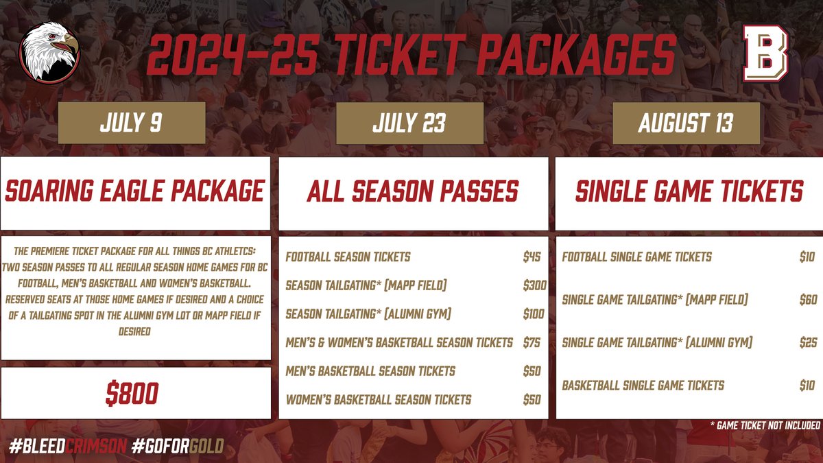 2024-25 Bridgewater Athletics Ticket Packages have been announced 🎟️

Head to the link below for more information ⬇️
#BleedCrimson #GoForGold

🔗 tinyurl.com/2kwxkm2o