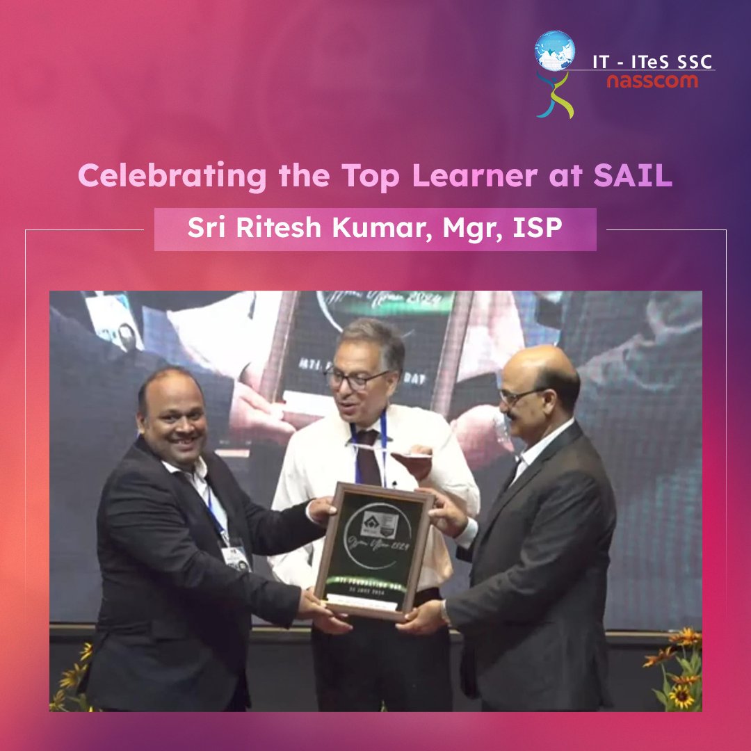 sscnasscom's tweet photo. #SSCnasscom proudly celebrates the top learner at #SAIL, Sri Ritesh Kumar, Manager at ISP for our industry-relevant courses on emerging tech such as #Digital101. Join us in congratulating Ritesh for his outstanding accomplishment.
#Congratulations #Upskilling #IndustryLeader https://t.co/1EevQdyEy1