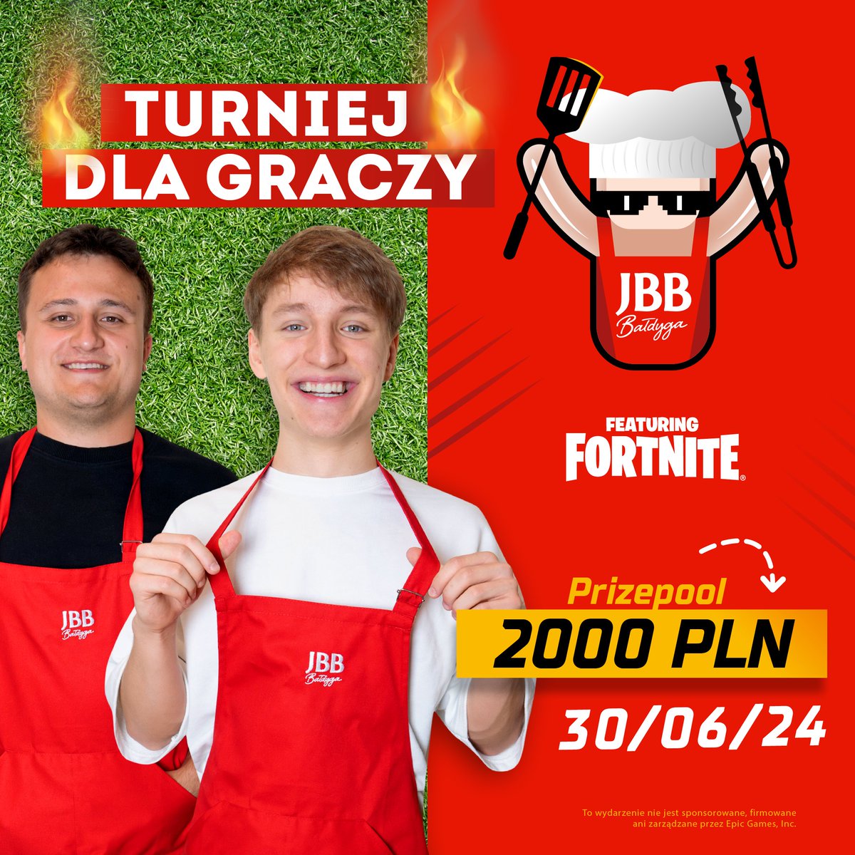 #współpracapłatna
Otwarte kwalifikacje FNCS w tym sezonie już za nami więc pokażcie nam czego się nauczyliście w tym czasie 😎

JBB Bałdyga Cup featuring Fortnite już w ten weekend! 🔥🌭
🟥 Format Duo.
🟥 2000 złotych w puli.
🟥 Kwalifikacje w sobotę o 19.
🟥 Finały w niedzielę o