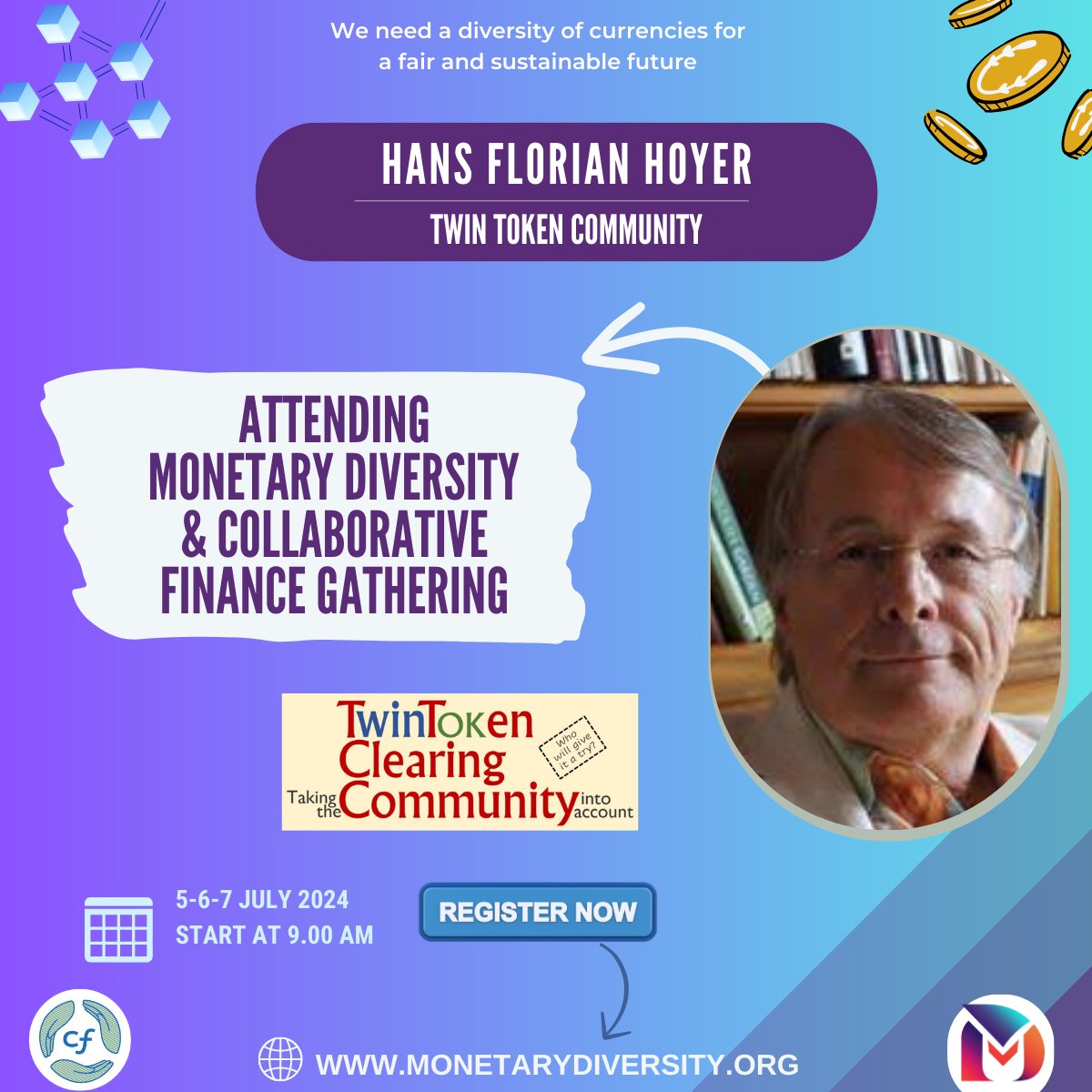 🌟 Meet Hans! 🌟
🎤 Speaking at the Monetary Diversity &amp; Collaborative Finance Gathering

✨ Stay on top of monetary innovation and don't miss out! 
📅5-6-7 of July, Belgium
🚀 #MonetaryDiversity #CoFi #NewMonetarySystems
