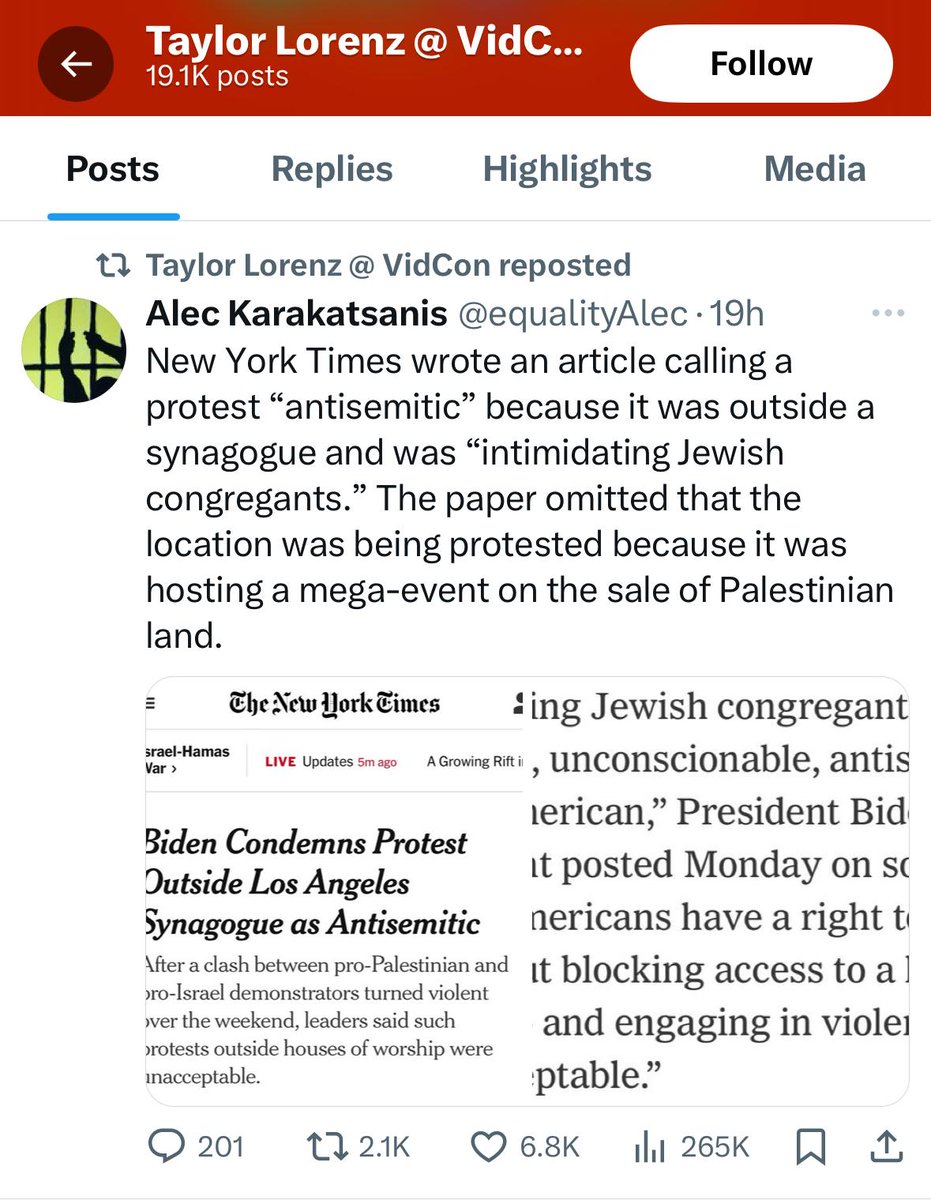 HonestReporting's tweet image. Meet @washingtonpost columnist @TaylorLorenz. On multiple occasions, she reposted justifications for the targeting of an LA synagogue on the false claim it was "hosting a sale of Palestinian land."

The type of person who believes it's justified to target a synagogue is also the…