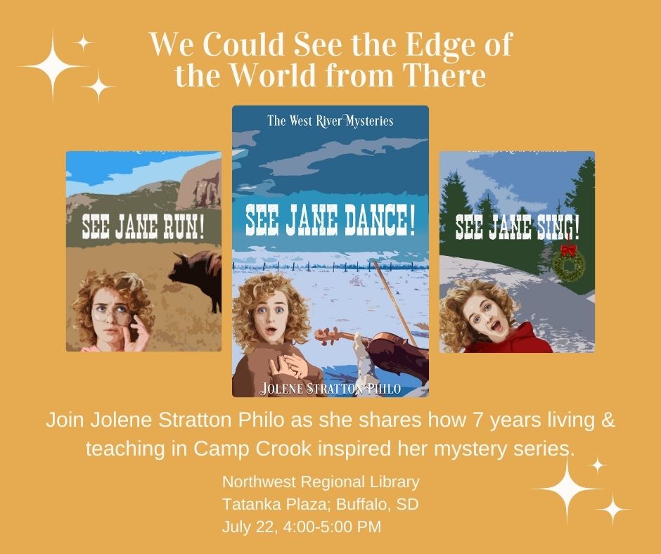 downthegravelrd's tweet photo. Come see me! In less than a month, I will be giving an author talk at Norwest Regional Library—July 22, 4-5pm. Mark your calendars!
#jolenephilo #westrivermysteries #seejanerun #cozymystery #cozymysteryseries #authorsigning #booksigning #northwestregionallibrary #buffaloSD https://t.co/CuAOm71pMK