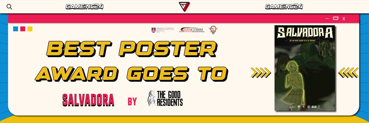 gameinc24's tweet photo. The award for best poster goes to Salvadora ! 🥳🥳 The Good Residents really outdone themselves with their creative illustrations 🙌 🎮👾

#GAMEINC24
#GAMEINC
#remakeoldschoolgame
#9yearsanniversary
#MC111 #MC112 #masscom
#UiTMKAG #UiTM #UiTMLendu https://t.co/Klz49SJhTl
