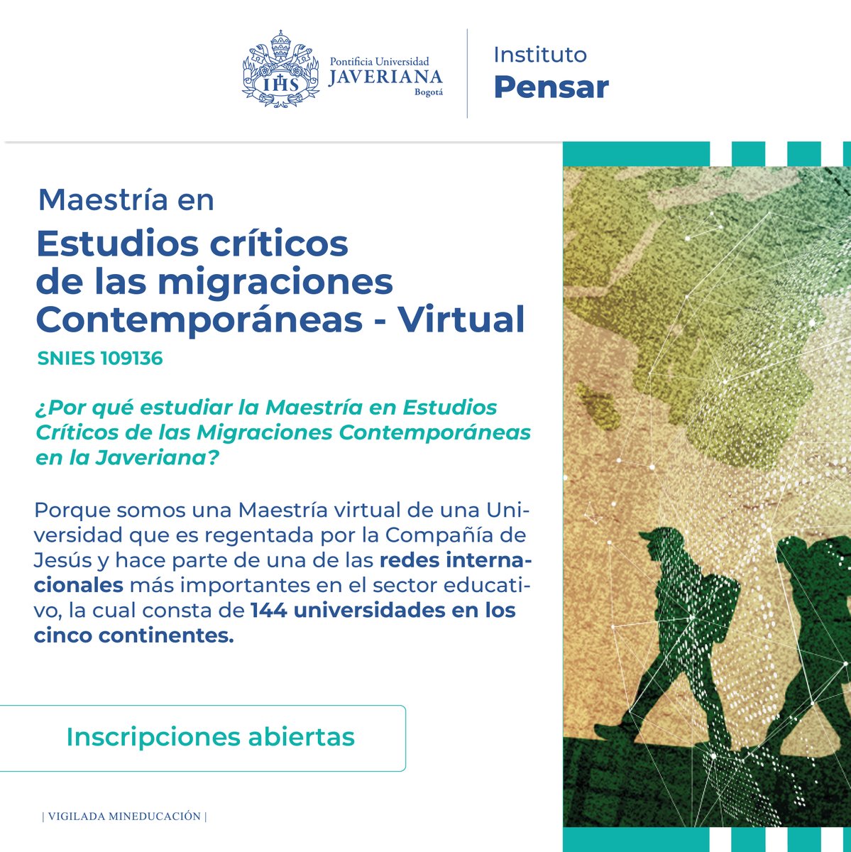 🌎La Maestría en Estudios Críticos de Migraciones Contemporáneas - Virtual está buscando a valientes exploradores del conocimiento. Abre tu mente a una nueva perspectiva global.

📍Inscripciones abiertas: bit.ly/49pIcWg