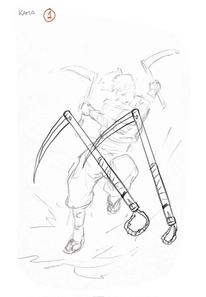 Hello everyone! Today I show you a spoiler of "Kama", a weapon illustration that I made for the edition that will soon be released of Myths and Legends called Samurai Spirit.  I also show you the previous sketches that I sent to the art director.