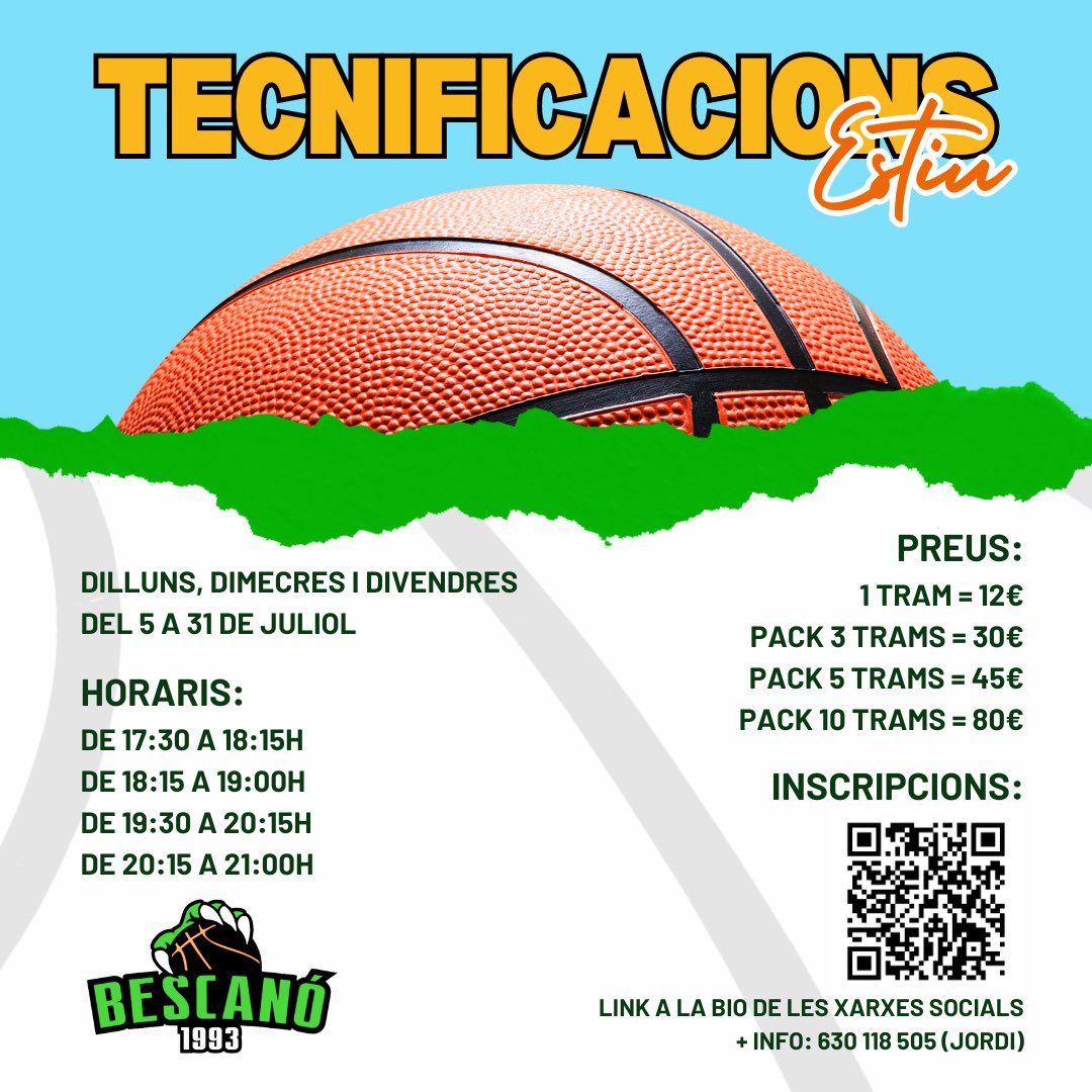 🏀 Tecnificacions d'estiu ☀️

Aprofita aquest estiu per continuar treballant i aprenent els conceptes que vols millorar o potenciar (bot, tir, canvis de mà, dissociació, finalitzacions...).

🔗 forms.gle/tywEiHhp1nGcqw…

🟢 #CBBescanó #TecniEstiu 🟢