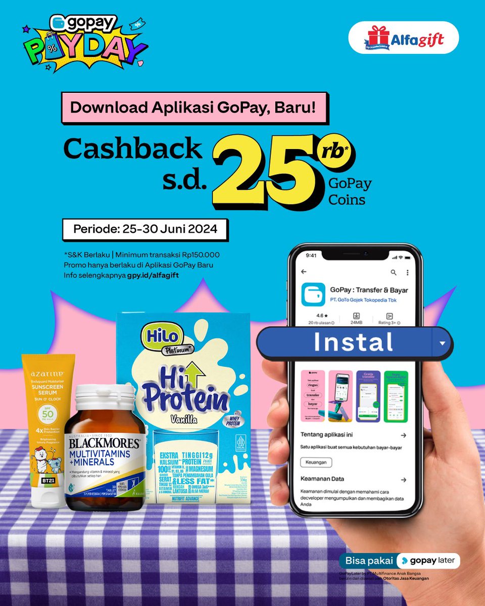 gopayindonesia's tweet photo. Saatnya berburu promo di #GOPAYPAYDAY! 😎

Mau belanja apa pun kebutuhanmu di mana-mana bisa lebih hemat dengan CASHBACK &amp; DISKON hingga 50 RIBU kalo bayar pakai aplikasi GoPay, baru!

Syarat dan ketentuan berlaku. Cek info lengkapnya di https://t.co/mTK36VE1Lc https://t.co/FMfc3X8Tnx