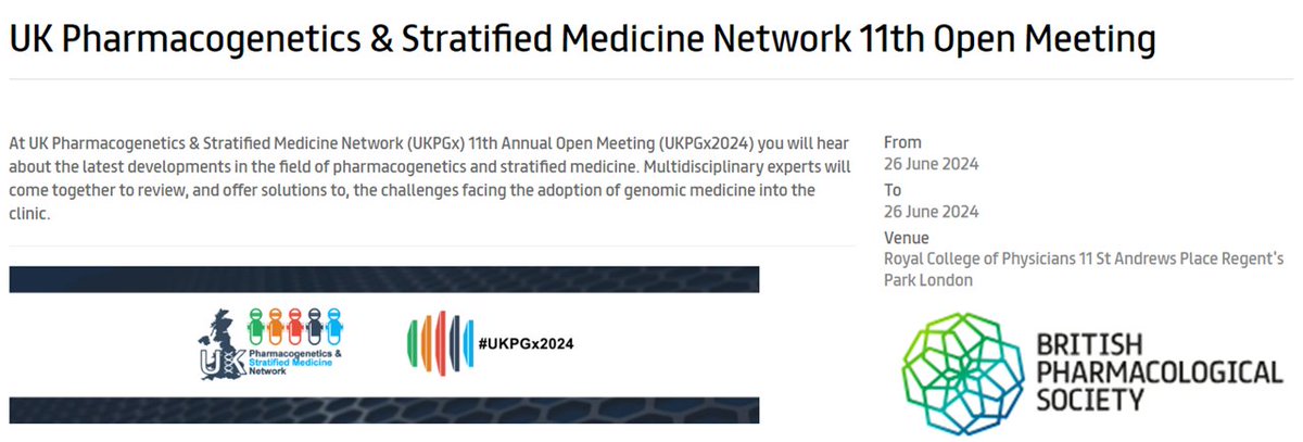GenQA will be at the 11th Pharmacogenetics and Stratified Medicine Network Open Meeting (UKPGx) at the Royal College of Physicians,  London.
Come and see us at our stand where the team will be happy to chat to you about Pharmacogenomics EQAs.

#EQA #Quality #Genomics #UKPGx2024