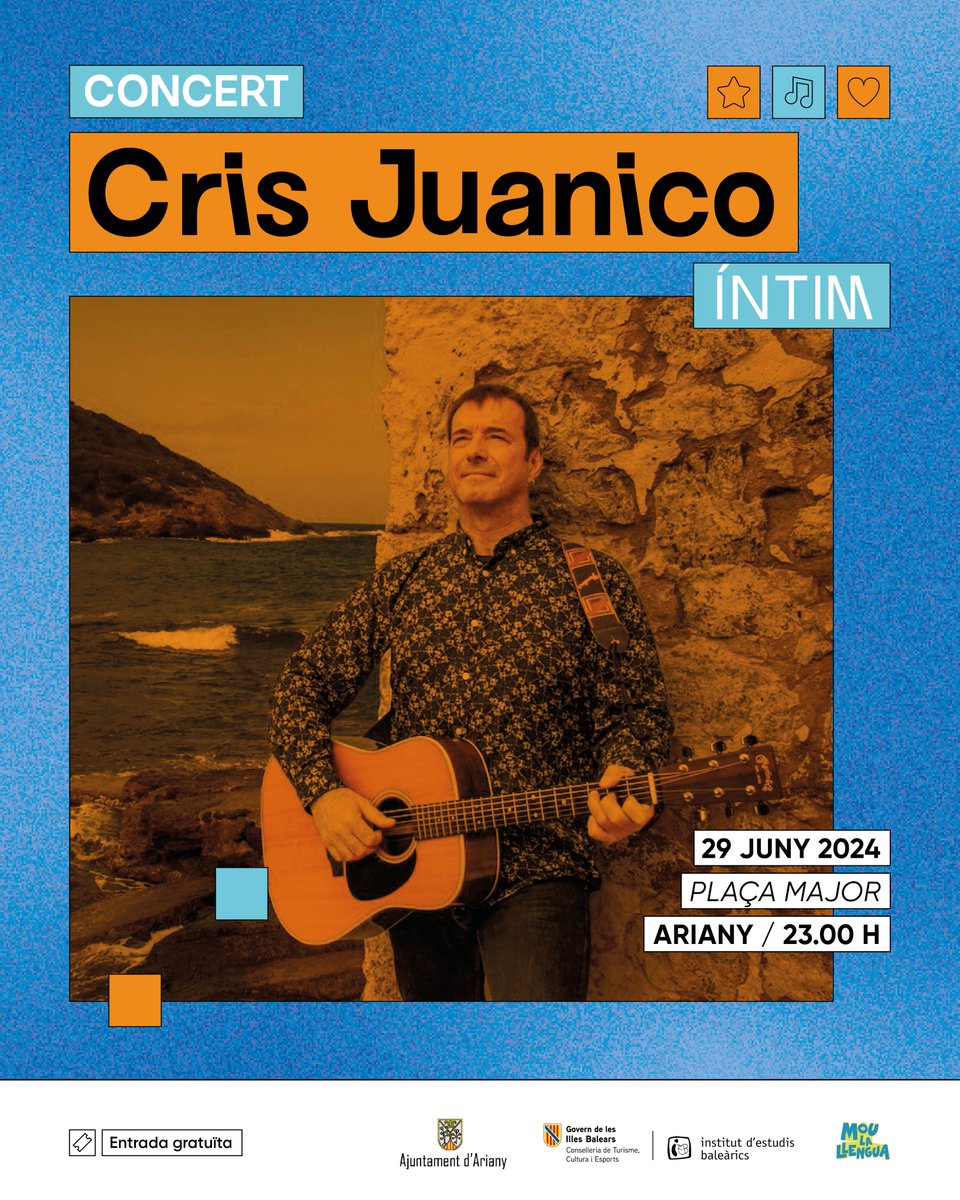 🎼🎤Aquesta setmana, concerts de música en català arreu de Mallorca!  

1⃣ Dijous, 27 de juny: Pitxorines (Son Servera)
2⃣Divendres, 28 de juny:  Pèl de Gall (Esporles)
3⃣Dissabte, 29 de juny: Cris Juanico (Ariany)

ENTRADA GRATUÏTA!