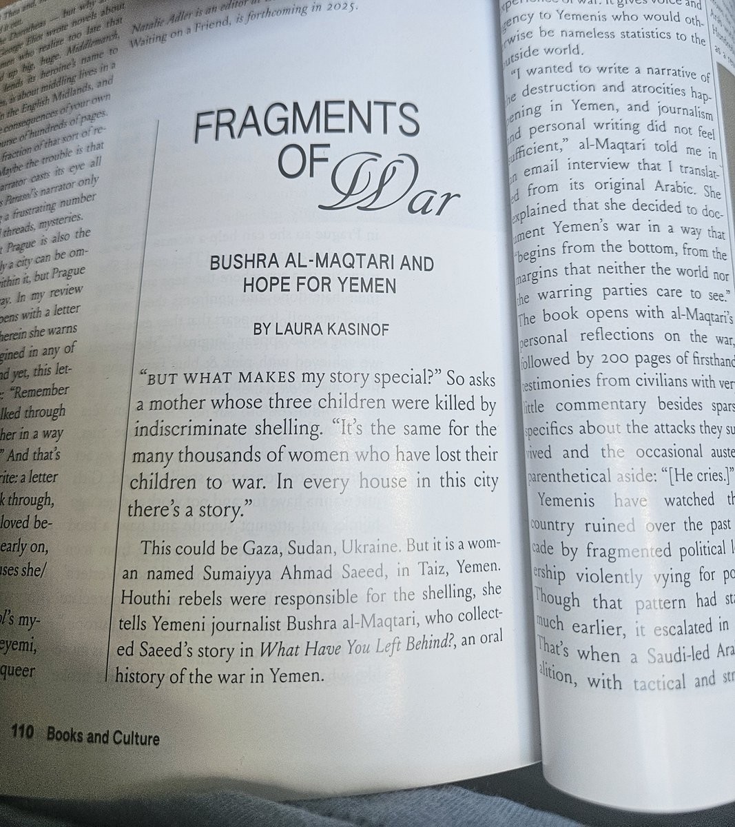 Laura Kasinof (@kasinof) on Twitter photo Fresh from the printer and in my mailbox, the summer issue of <a href="/readlux/">Lux Magazine</a> along with my article on Bushra al-Maqtari's oral history of the war in #Yemen. Bushra's book, What Have You Left Behind? (tr. <a href="/sawadhussain/">Sawad Hussain</a>) is brutal and heartbreaking, yet so important. I hope you read it. Fresh from the printer and in my mailbox, the summer issue of <a href="/readlux/">Lux Magazine</a> along with my article on Bushra al-Maqtari's oral history of the war in #Yemen. Bushra's book, What Have You Left Behind? (tr. <a href="/sawadhussain/">Sawad Hussain</a>) is brutal and heartbreaking, yet so important. I hope you read it.