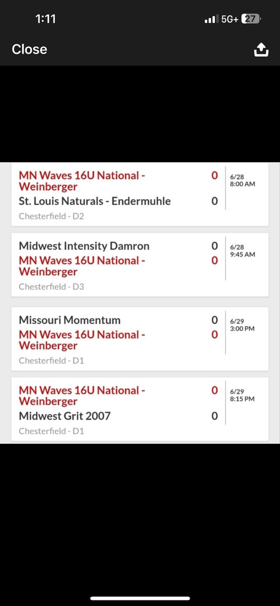 Our schedule for this upcoming weekend in Missouri! Excited to get to play in the nice weather this weekend!!