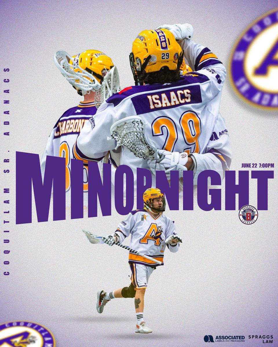 IT'S MINOR NIGHT. Join us tonight as we take on the Maple Ridge Burrards at 7:30pm

#wlalacrosse
