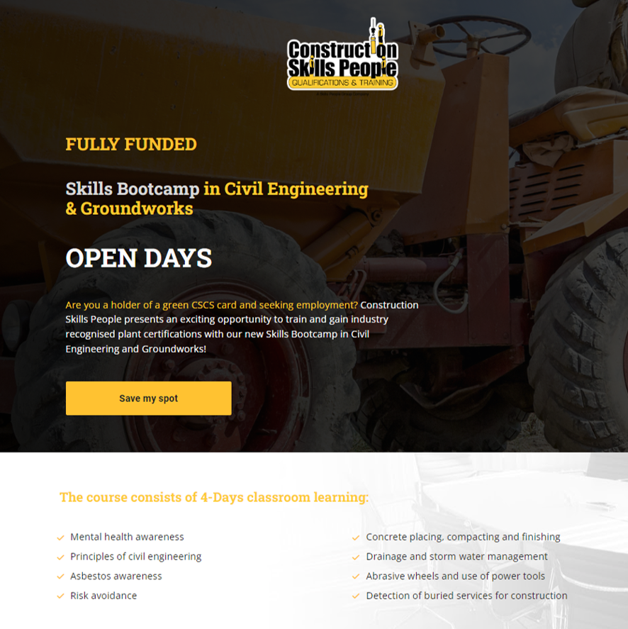 CSkillsPeople's tweet image. Exciting news! Our Skills Academies are hosting open days for our first fully funded "unemployed" #SkillsBootcamps in #CivilEngineering &amp;amp; #Groundworks! Don't miss out—select your closest academy &amp;amp; book your place now as spaces are limited: lnkd.in/dU3NnPAF #SkillsForLife