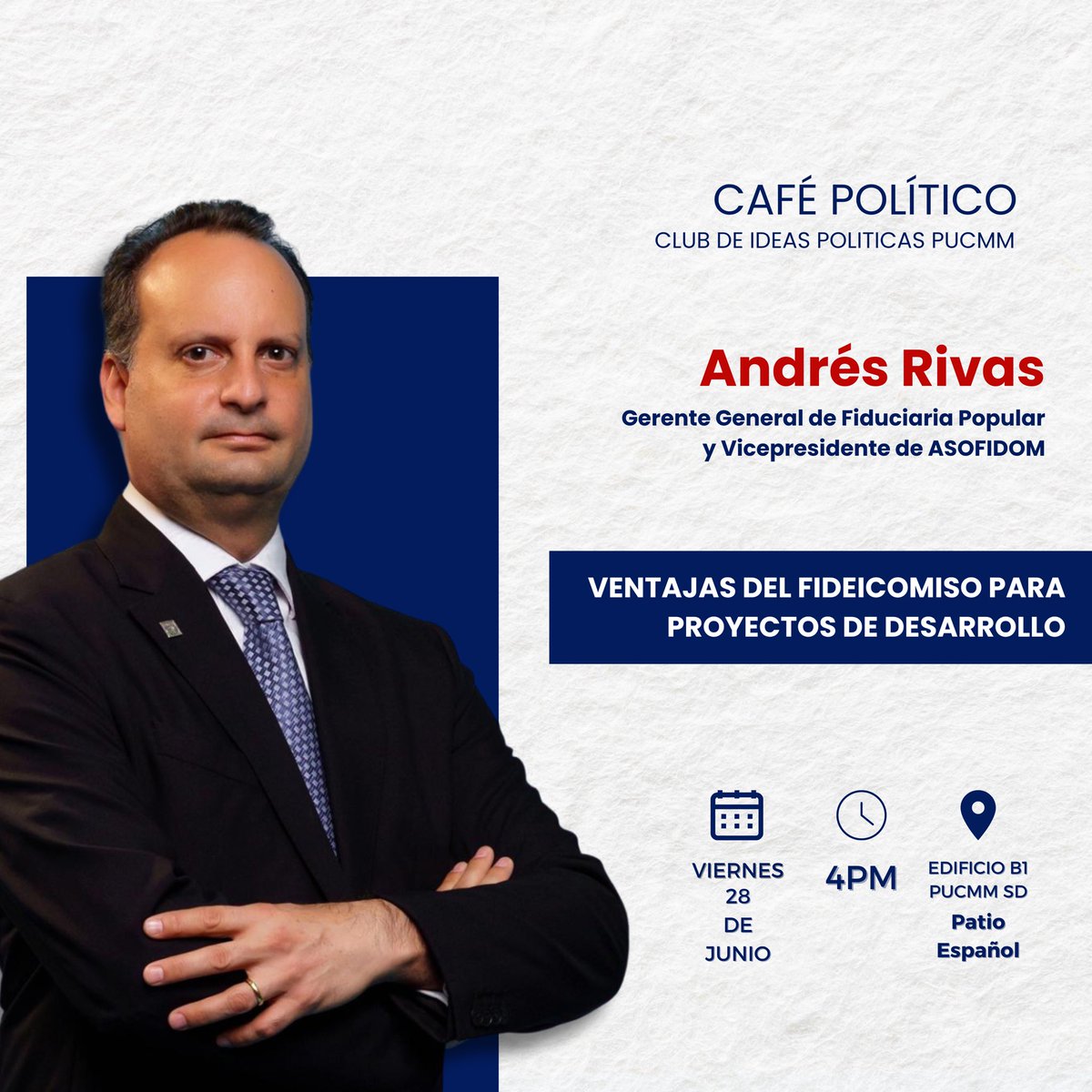 cippucmmcsd's tweet photo. ☕️📊 ¡Únete a nuestro café político! Este viernes tendremos el honor de recibir a Andrés Rivas, Gerente General de Fiduciaria Popular y Vicepresidente de ASOFIDOM🌱.

¡Acompáñanos y descubre cómo los fideicomisos pueden impulsar grandes proyectos! https://t.co/0KF6Lw72DY
