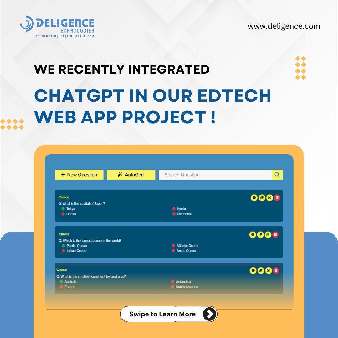 DeligenceTech's tweet image. We recently  integrated ChatGPT in Our Edtech Web App Project.
with a new feature called AutoGen.

Swipe In post To learn More About It.  
Contact us to learn more bit.ly/3TFNgPV

#ai #chatgpt #edtechapp #autogen #factile #chatgptintegration