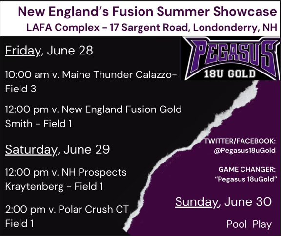 Come watch us play in New Hampshire this weekend!! 🥎@Pegasus18uGold <a href="/ChalieFarrell/">Chalie Farrell</a>
