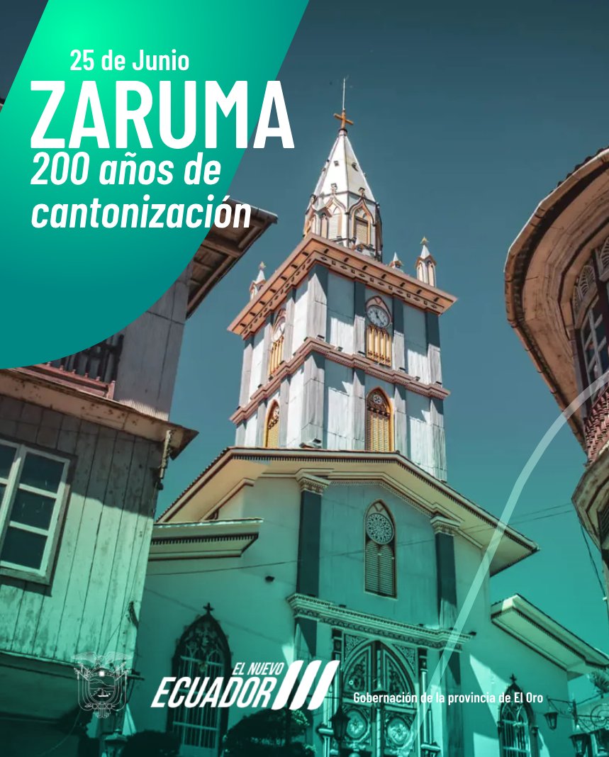 GoberElOro's tweet photo. "En este día rendimos honores a la Villa del Cerro de Oro de San Antonio de Zaruma, al cumplir su Bicentenario de cantonización y como Gobierno Nacional ratificamos nuestro trabajo en beneficio de su desarrollo y progreso", gdor. @jimmyblacio_ec .

@DanielNoboaOk

#ElNuevoEcuador https://t.co/73jwRsZvnr
