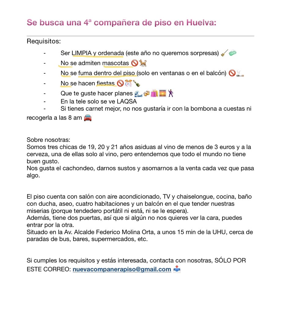 _mmaria5's tweet photo. Compañera piso huelva curso 24-25 https://t.co/4LuL65o5ux