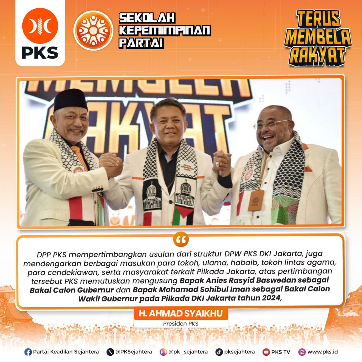 PKS Resmi Usung Anies Baswedan-Sohibul Iman Sebagai Cagub-Cawagub Jakarta

"Kami optimis, insya Allah sosok Bapak Anies Rasyid Baswedan dan Bapak Mohamad Sohibul Iman adalah kandidat yang memiliki peluang menang besar," ~<a href="/syaikhu_ahmad/">Ahmad Syaikhu</a>

buff.ly/3KXqPlm