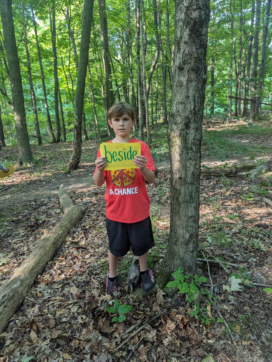 AllianceCSD's tweet photo. Casey Cross' Summer School reading class took a hike! The class learned about prepositions in grammar. To demonstrate their understanding, they pre-selected 3 prepositions or prepositional phrases then had to create a photo definition of their words/phrases in nature. #RepthatA https://t.co/9yLyp2av2H
