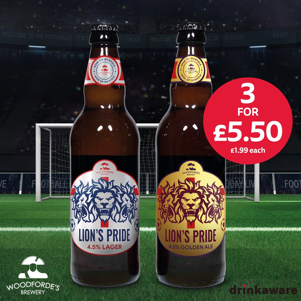 🏴󠁧󠁢󠁥󠁮󠁧󠁿🍺 C'MON ENGLAND! 🍺🏴󠁧󠁢󠁥󠁮󠁧󠁿
We've teamed up with our friends at Woodforde's brewery on our EXCLUSIVE to us Lion's Pride Ale &amp; Lager!🦁

🍻 Get 3 for £5.50! Or £1.99 each.

🔞 Over 18's only. Be drinkaware.co.uk