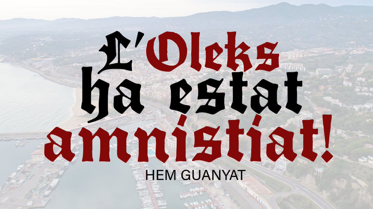 L’Oleks ha estat amnistiat!❤️‍🔥

Malgrat tot, la indemnització als agents de la PN (50.000€) continua en peu. Activem la solidaritat, estigueu alerta!‼️