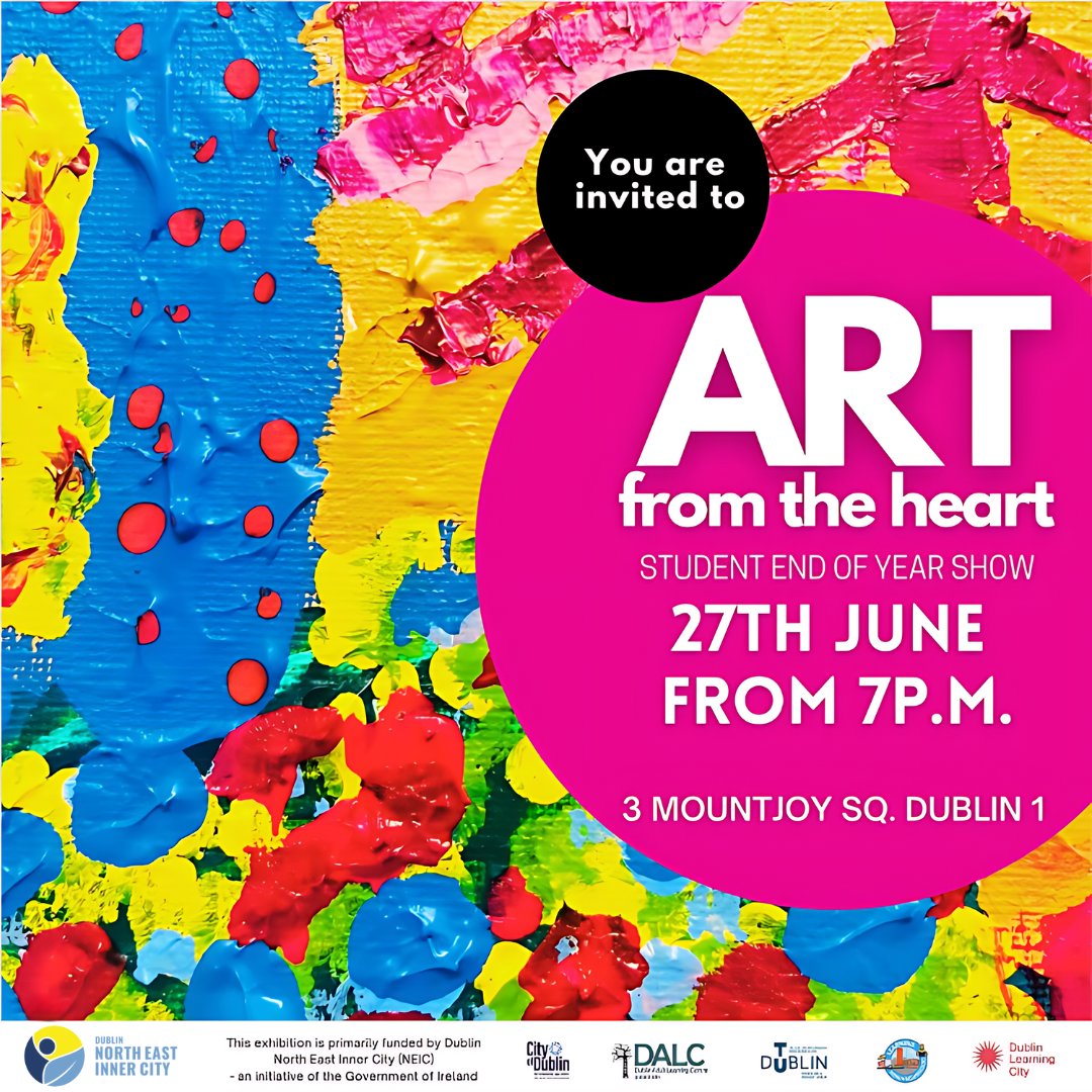 NEIC (@neic_dublin) on Twitter photo The NEIC Initiative are delighted to be supporting the <a href="/DALCDublin/">DALC (Dublin Adult Learning Centre)</a> Art from the Heart exhibition🎨Head to 3 Mountjoy Square from 7pm this Thursday to check out this wonderful show! #NEIC #LearningNeighbourhood The NEIC Initiative are delighted to be supporting the <a href="/DALCDublin/">DALC (Dublin Adult Learning Centre)</a> Art from the Heart exhibition🎨Head to 3 Mountjoy Square from 7pm this Thursday to check out this wonderful show! #NEIC #LearningNeighbourhood